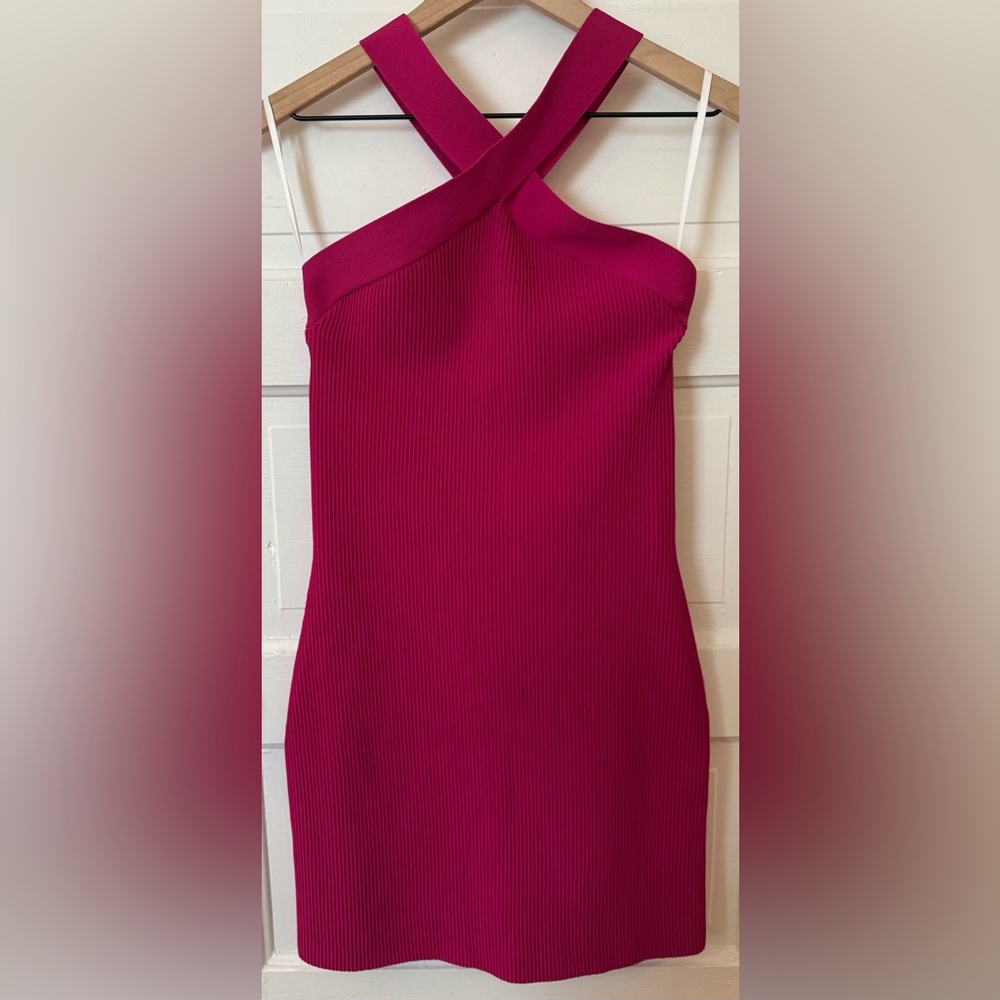 Aritzia Babaton Sculpt Knit Cross Dress Granita Pink Rose Granite Sz M - Picture 2 of 6